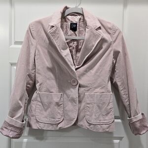 VINTAGE GAP MILLENNIAL PINK VELVET ONE BUTTON BLAZER WOMEN SIZE 2 Y2K 2000S WORK